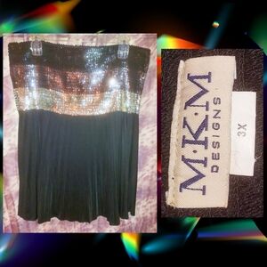 MKM Designs brand Blk/Multiclr Smocked Sequin Pleated Tube Tunic Top Jrs Plus 3X